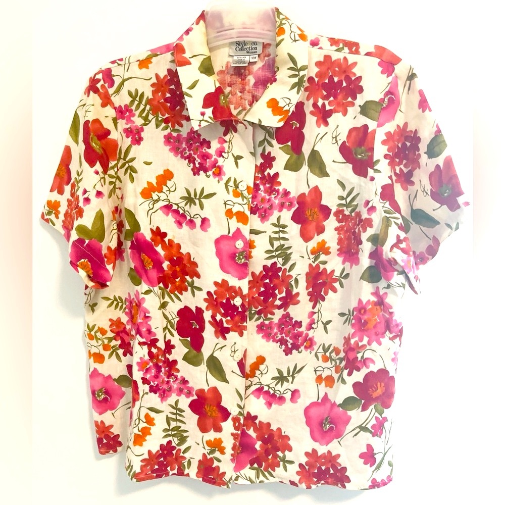 Floral Notched Collar Button Down Shirt